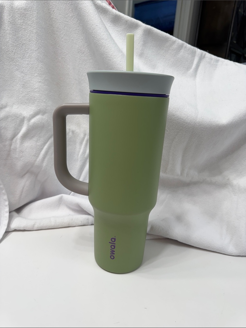 Owala Olive Green Travel Tumbler with Handle and Straw